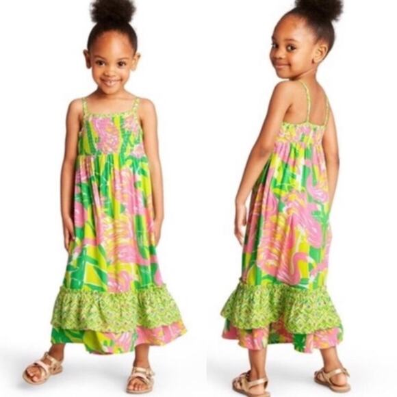 Lilly Pulitzer Target Baby Girls Fan Dance Tropical Flamingo Maxi Dress Size 18M - Picture 1 of 9